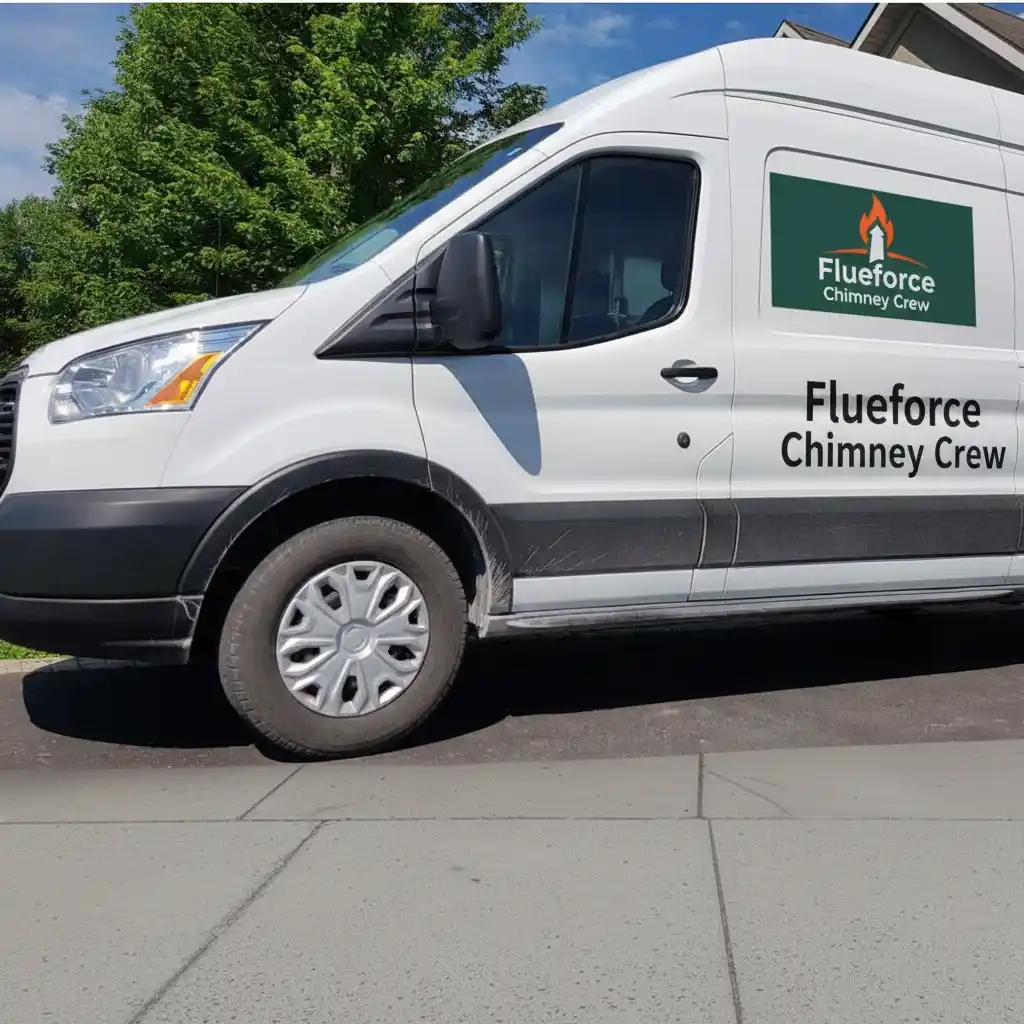 Flueforce Chimney Crew service van with company branding and phone number
